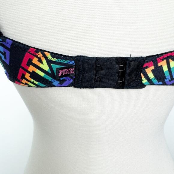 Victoria's Secret PINK Rainbow All Over Logo T-Shirt Bra 32D - Picture 3 of 5